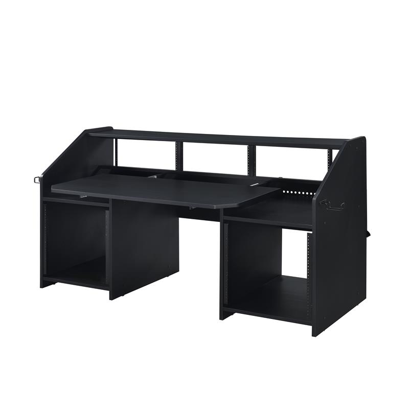 Pemberly Row Modern Wood Music Desk with Shelves in Black Finish