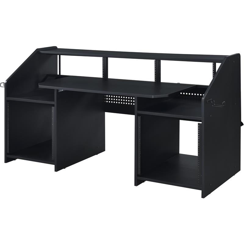 Pemberly Row Modern Wood Music Desk with Shelves in Black Finish