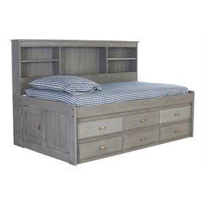 pemberly row 6-drawer pine wood twin daybed in charcoal gray