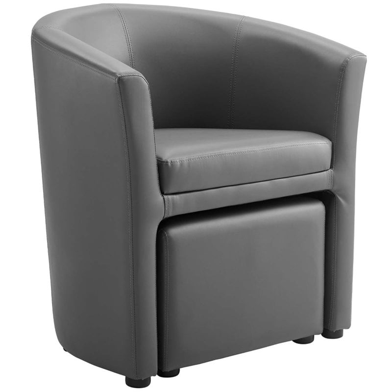 Pemberly Row Modern Faux Leather Armchair and Ottoman in Gray