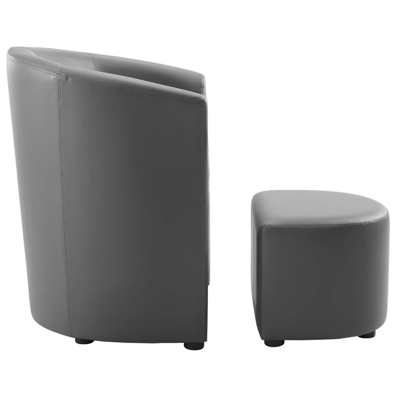 Pemberly Row Modern Faux Leather Armchair and Ottoman in Gray
