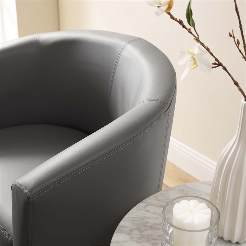Pemberly Row Modern Faux Leather Armchair and Ottoman in Gray