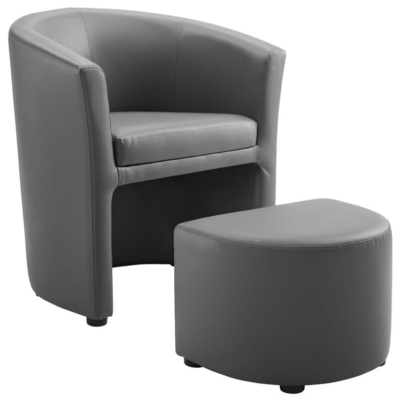 Pemberly Row Modern Faux Leather Armchair and Ottoman in Gray