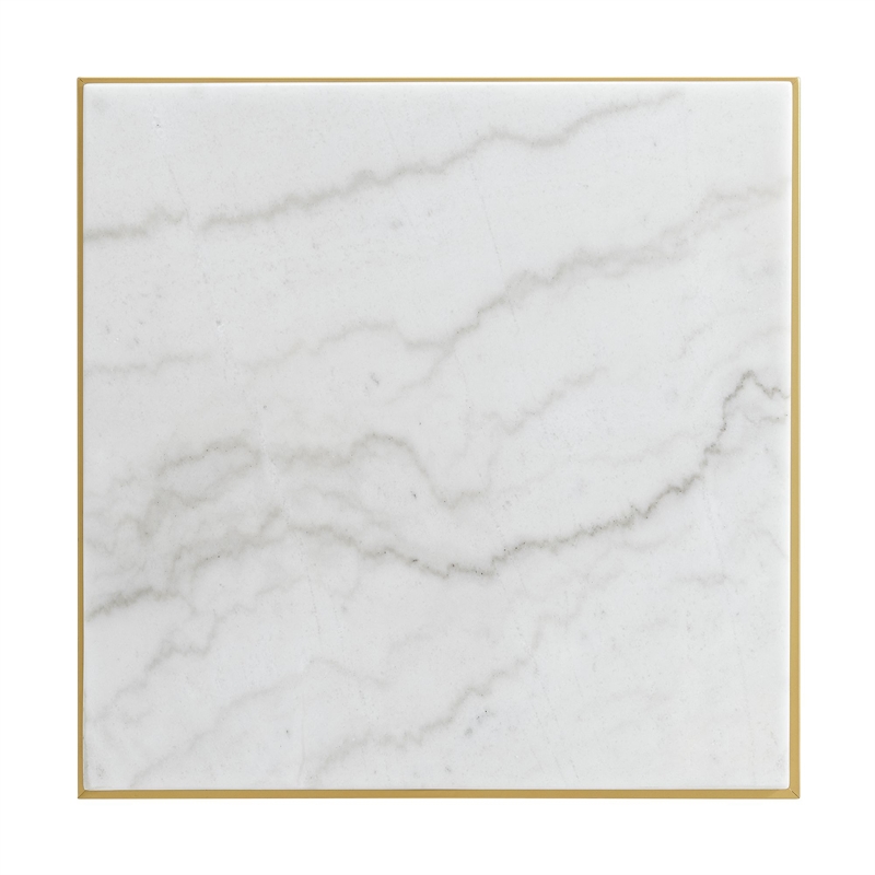 Pemberly Row Square End Table with White Marble Top and Gold Metal