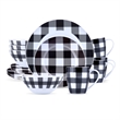 Pemberly Row Porcelain Dinnerset 16 Piece Buffalo Plaid White/Black