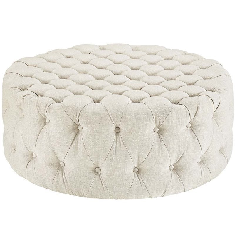 Pemberly Row Modern Upholstered Fabric and Solid Wood Ottoman in Beige