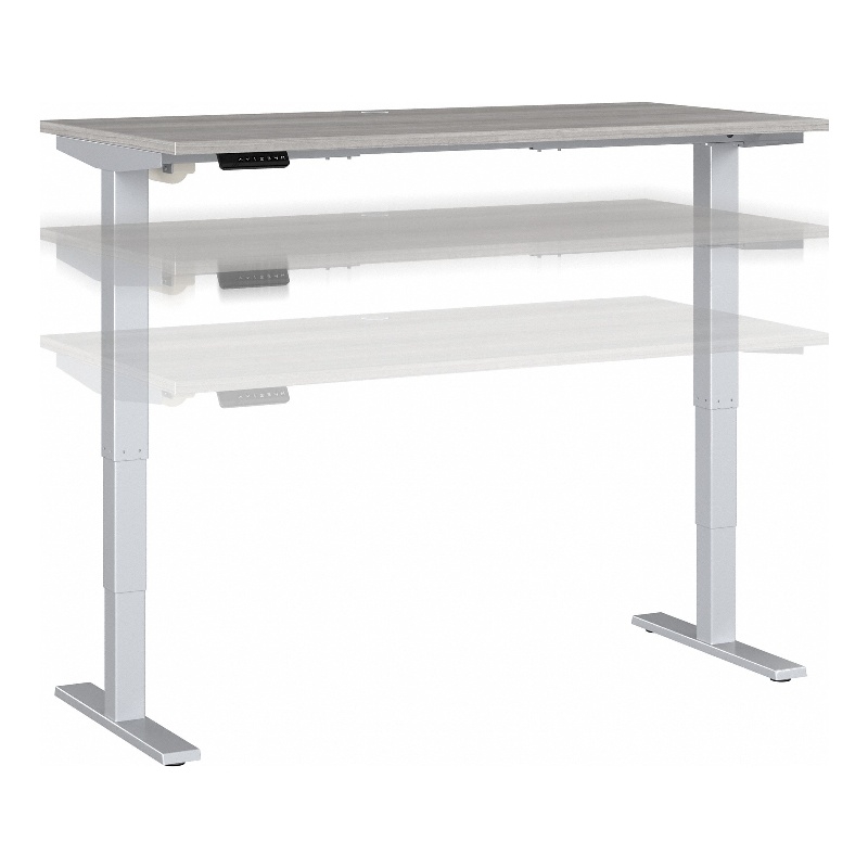 Pemberly Row 60W x 30D Adjustable Desk in Platinum Gray - Engineered Wood