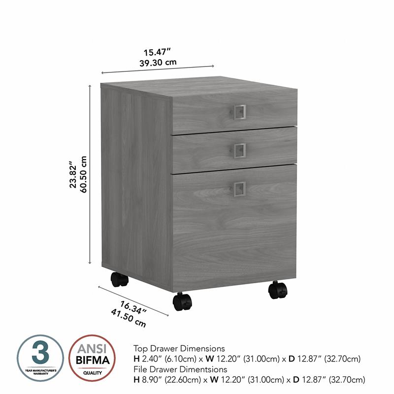 Pemberly Row 3 Drawer Mobile File Cabinet in Modern Gray - Engineered Wood