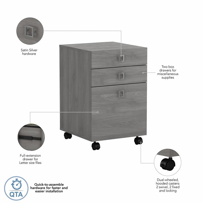 Pemberly Row 3 Drawer Mobile File Cabinet in Modern Gray - Engineered Wood