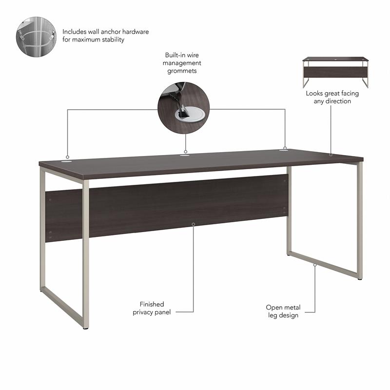 Pemberly Row 72W x 30D Computer Table Desk in Storm Gray - Engineered Wood