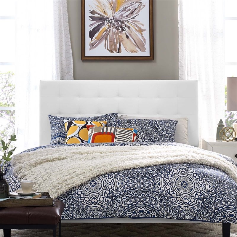 Pemberly Row Tufted King and California King Faux Leather Headboard in White