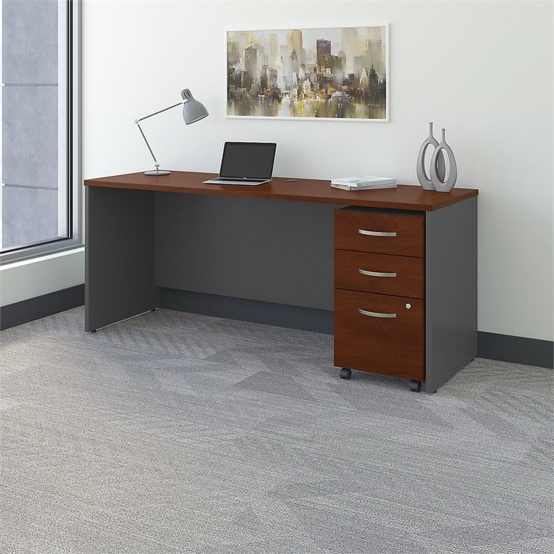 Pemberly Row 72W x 24D Engineered Wood Office Desk with Drawers in Hansen Cherry