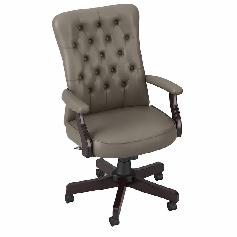 Pemberly Row High Back Tufted Office Chair w/ Arms in Washed Gray Bonded Leather