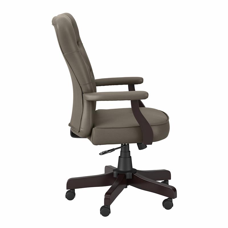 Pemberly Row High Back Tufted Office Chair w/ Arms in Washed Gray Bonded Leather