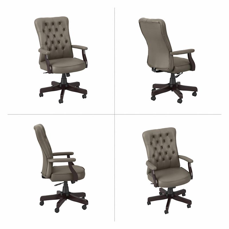 Pemberly Row High Back Tufted Office Chair w/ Arms in Washed Gray Bonded Leather