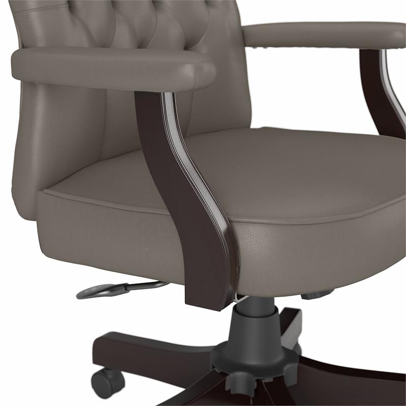 Pemberly Row High Back Tufted Office Chair w/ Arms in Washed Gray Bonded Leather
