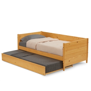 Pemberly Row Solid Wood Twin Daybed and Trundle Set in Scandinavian Oak