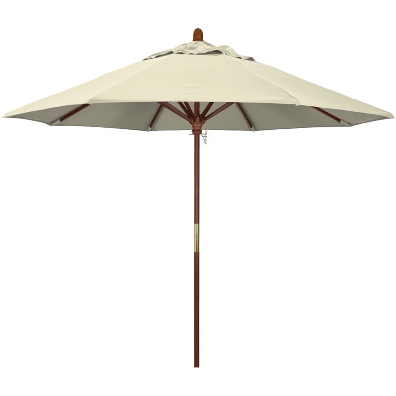 Pemberly Row Modern 9' Olefin Push Lift Patio Umbrella in Beige