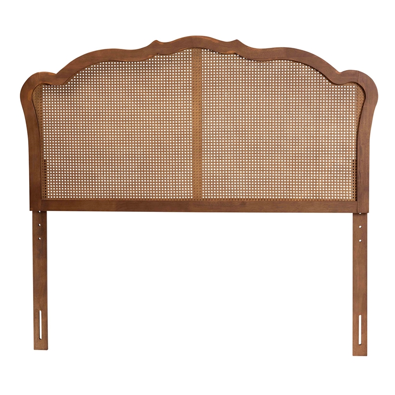 Pemberly Row Wood & Rattan Queen Size Headboard in Ash Walnut