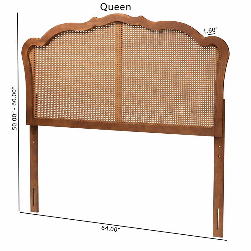 Pemberly Row Wood & Rattan Queen Size Headboard in Ash Walnut