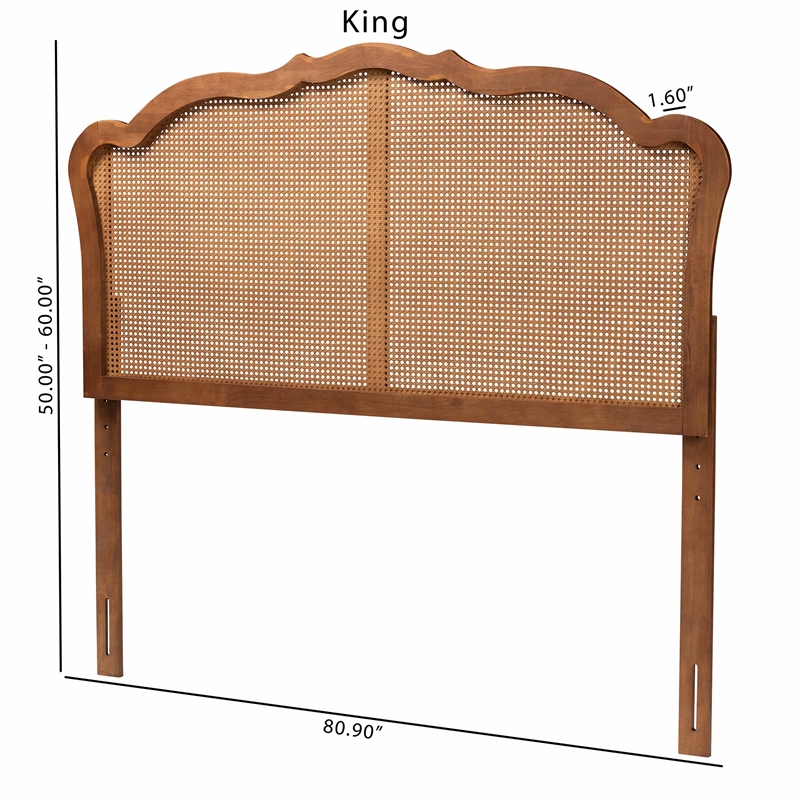 Pemberly Row Wood & Rattan King Size Headboard in Ash Walnut