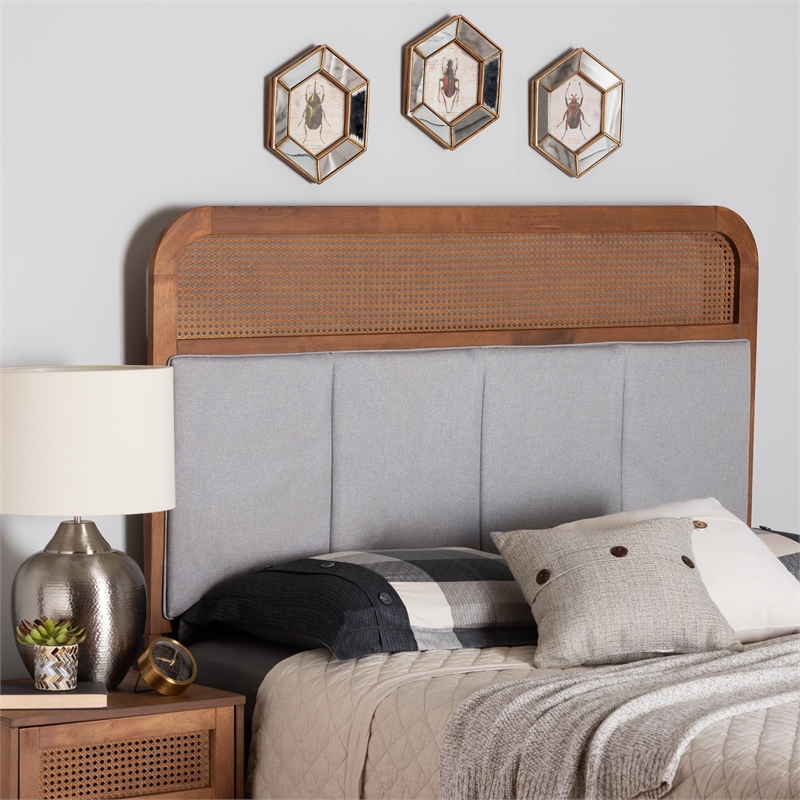 Pemberly Row Wood & Fabric King Size Headboard in Walnut and Gray