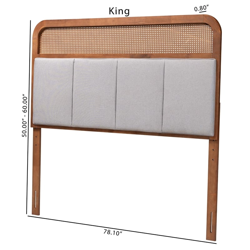 Pemberly Row Wood & Fabric King Size Headboard in Walnut and Gray
