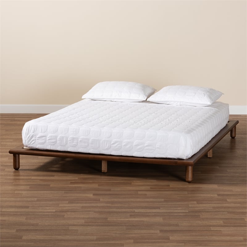 Pemberly Row Modern Walnut Brown Finished Wood King Size Bed Frame