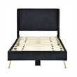 Pemberly Row Solid Wood & Velvet Twin Size Platform Bed in Black