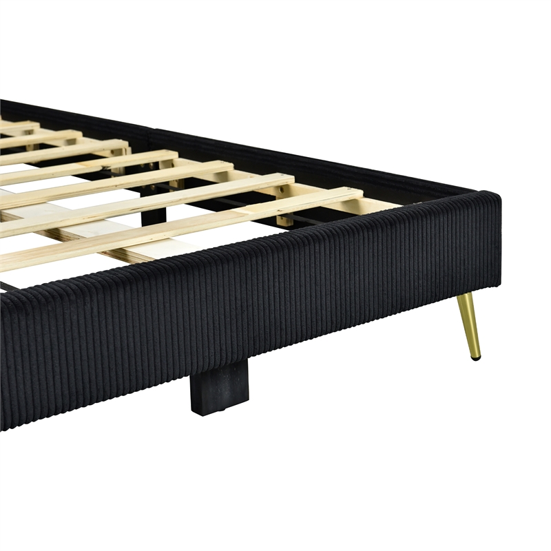 Pemberly Row Solid Wood & Velvet Twin Size Platform Bed in Black