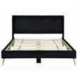 Pemberly Row Solid Wood & Velvet Full Size Platform Bed in Black