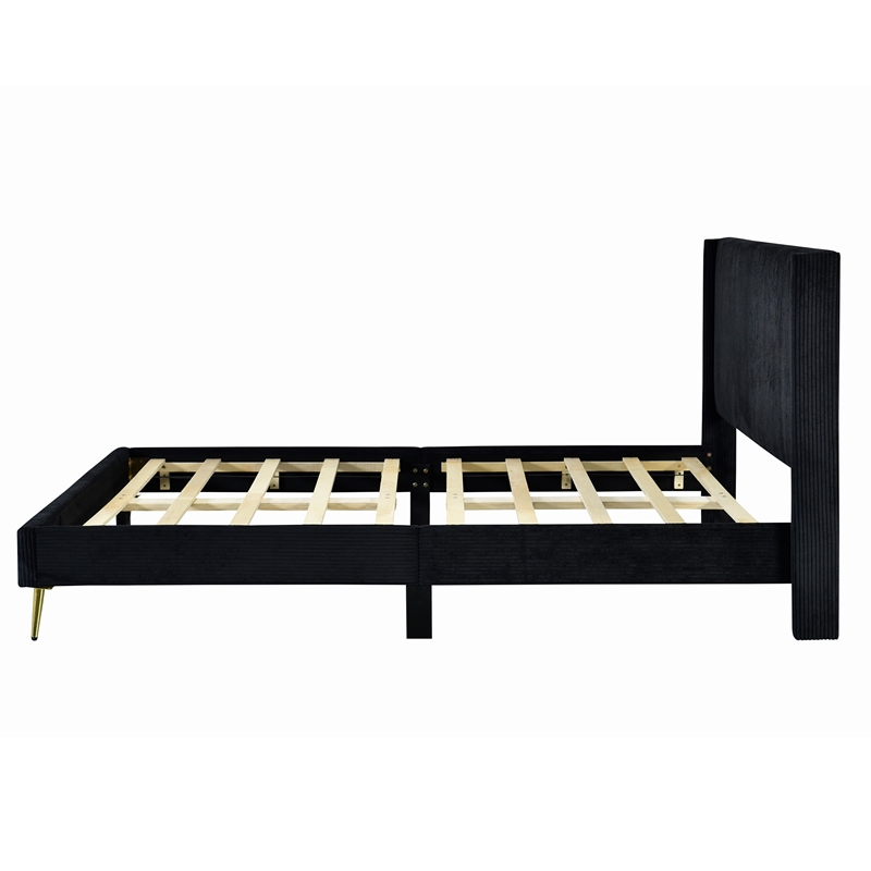 Pemberly Row Solid Wood & Velvet Full Size Platform Bed in Black