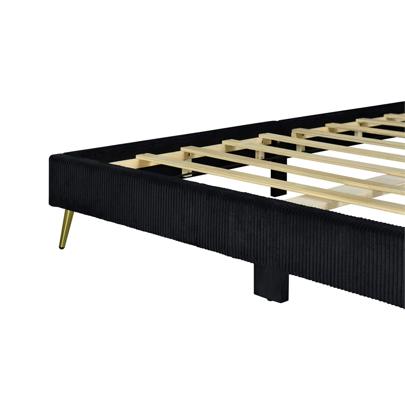 Pemberly Row Solid Wood & Velvet Full Size Platform Bed in Black