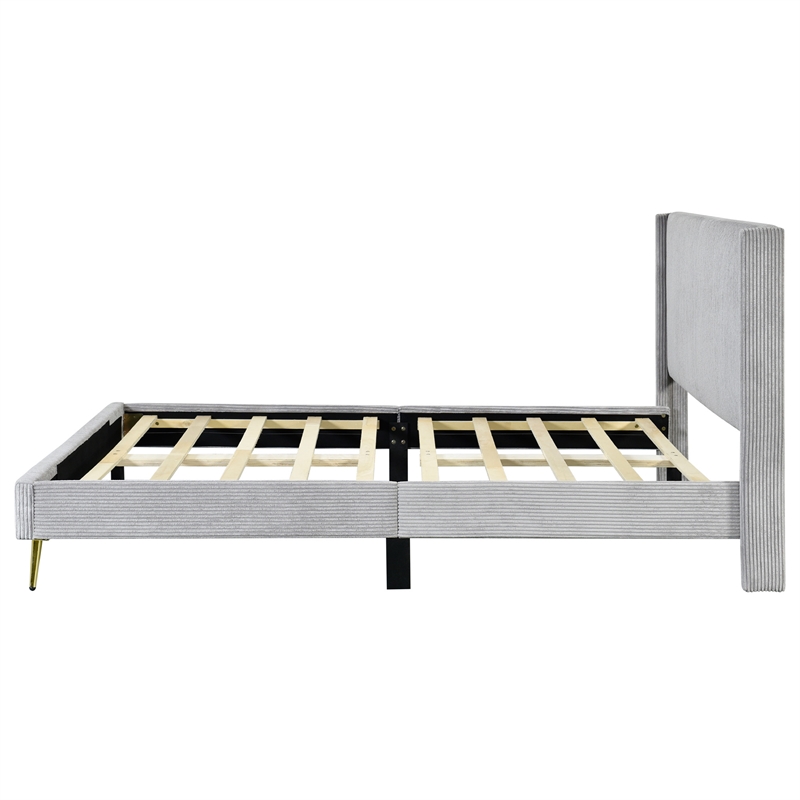 Pemberly Row Solid Wood & Velvet Full Size Platform Bed in Gray