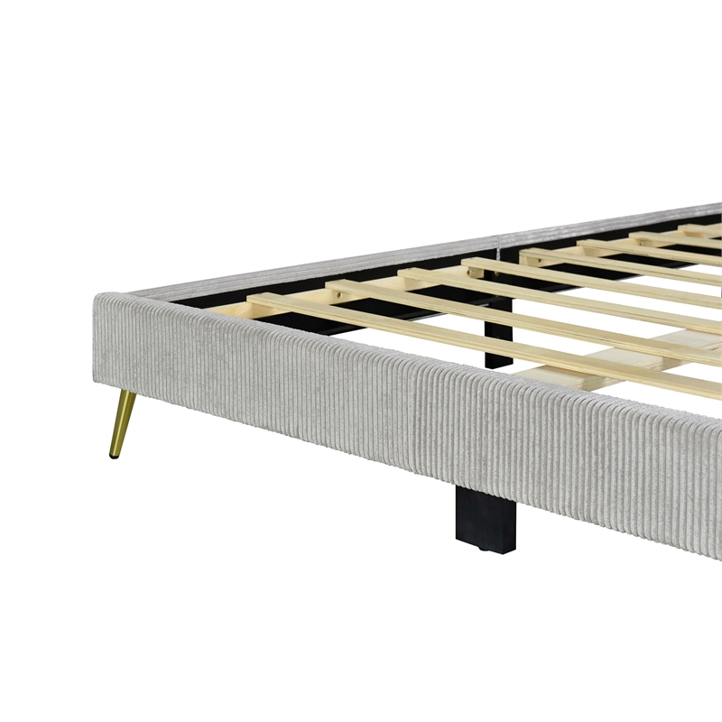 Pemberly Row Solid Wood & Velvet Full Size Platform Bed in Gray
