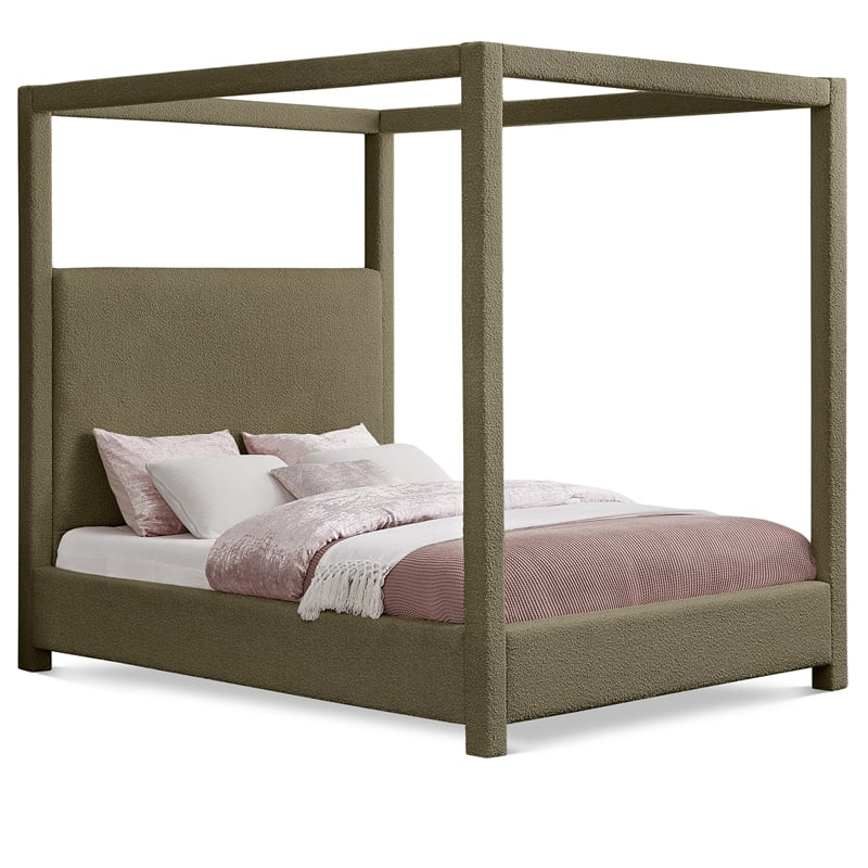 Pemberly Row Modern / Contemporary Olive Boucle Fabric King Bed
