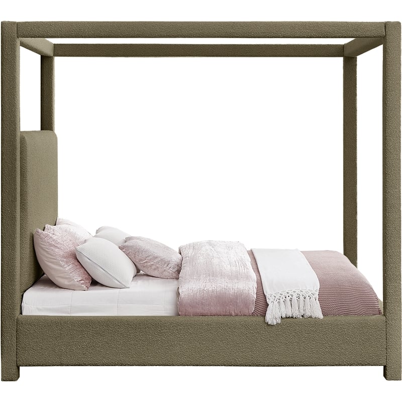 Pemberly Row Modern / Contemporary Olive Boucle Fabric King Bed