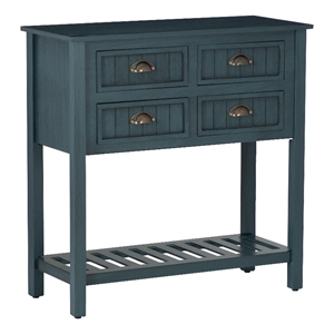 Pemberly Row Contemporary Beadboard Wood Console in Antique Blue