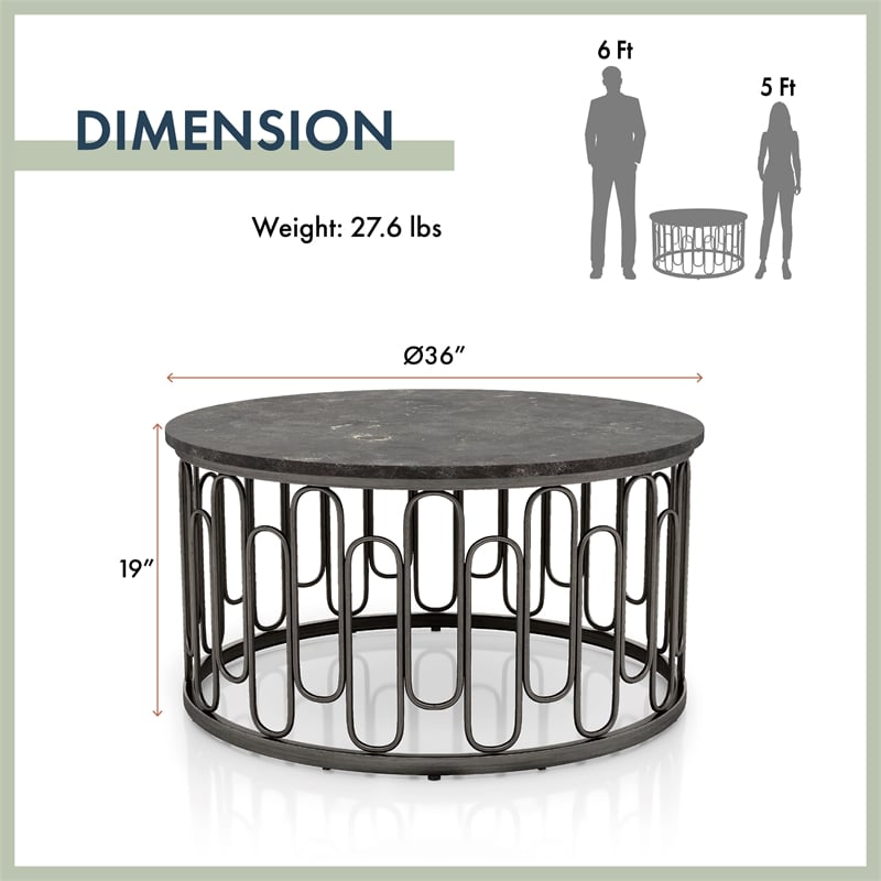 Pemberly Row Contemporary Round Modern Metal Coffee Table in Black
