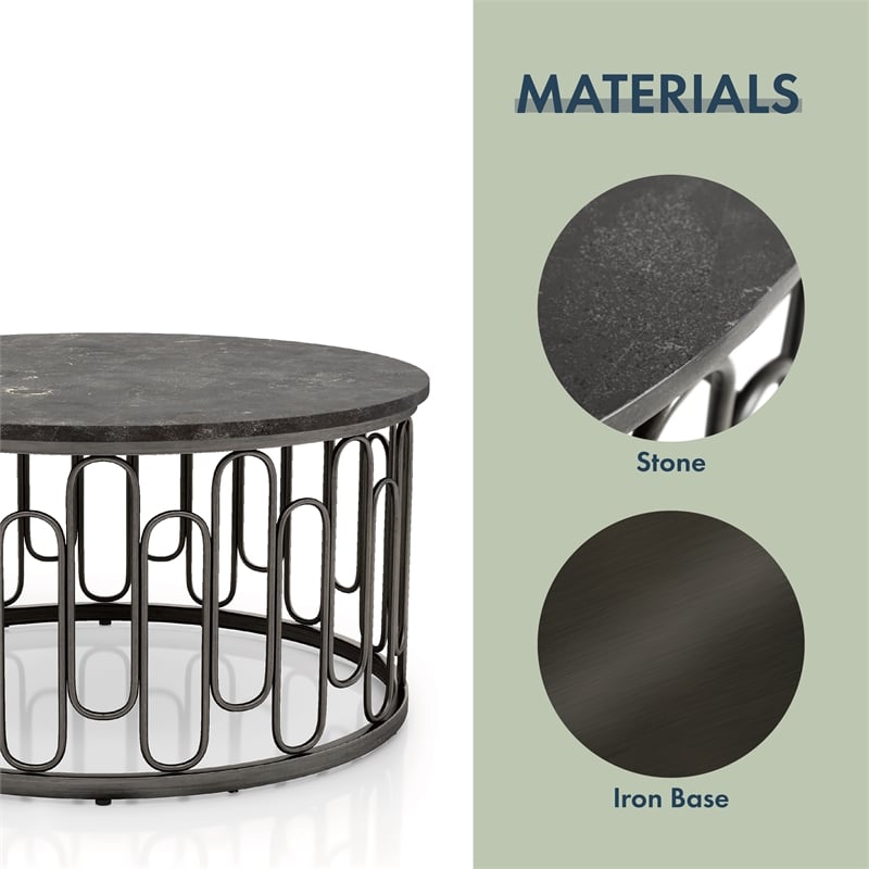 Pemberly Row Contemporary Round Modern Metal Coffee Table in Black