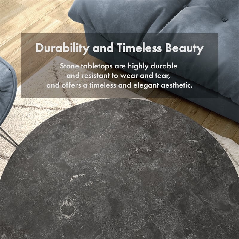 Pemberly Row Contemporary Round Modern Metal Coffee Table in Black