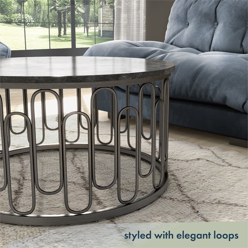 Pemberly Row Contemporary Round Modern Metal Coffee Table in Black