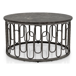 Pemberly Row Contemporary Round Modern Metal Coffee Table in Black
