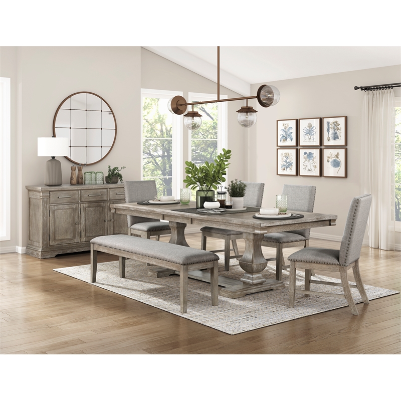 Pemberly Row Contemporary Wood and Fabric Bench in Brownish Gray