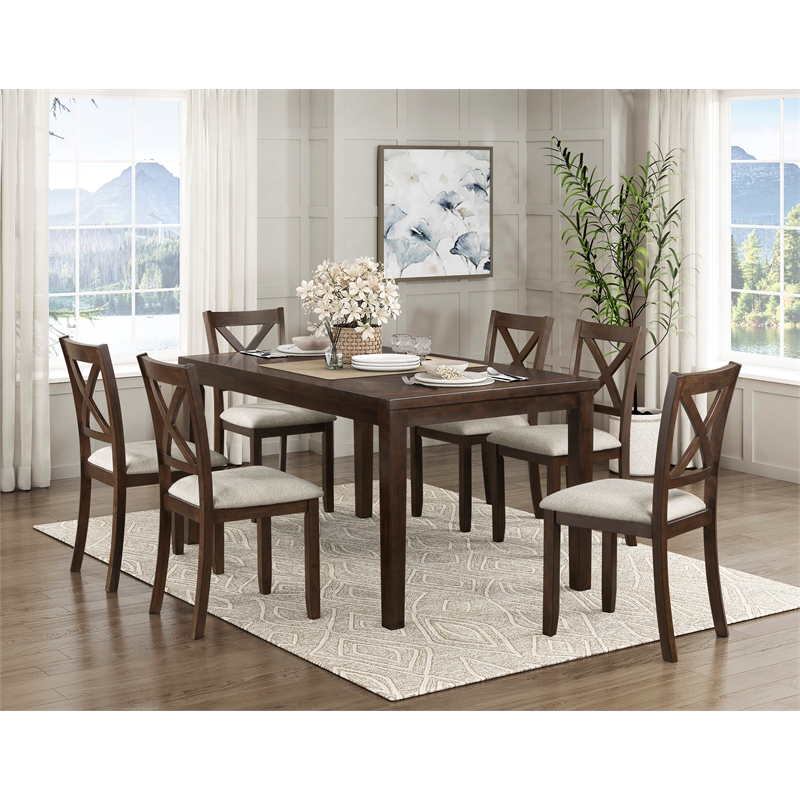 Pemberly Row 7-Piece Wood and Fabric Dining Set in Dark Cherry