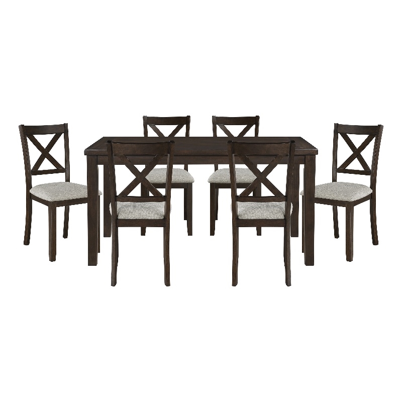 Pemberly Row 7-Piece Wood and Fabric Dining Set in Dark Cherry