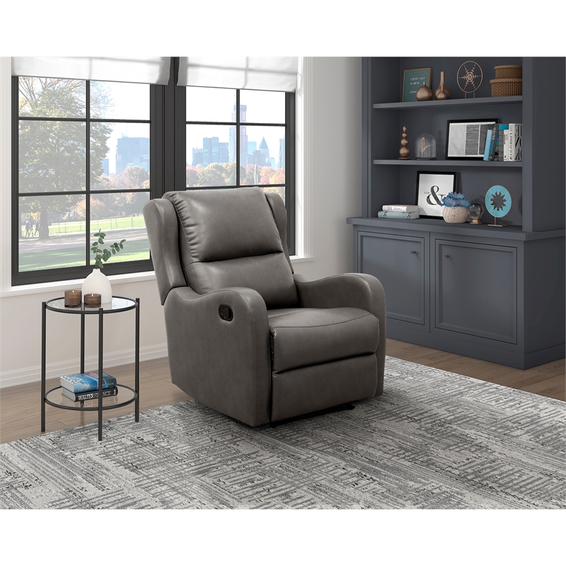 Pemberly Row Contemporary Faux Leather Manual Recliner Chair in Gray