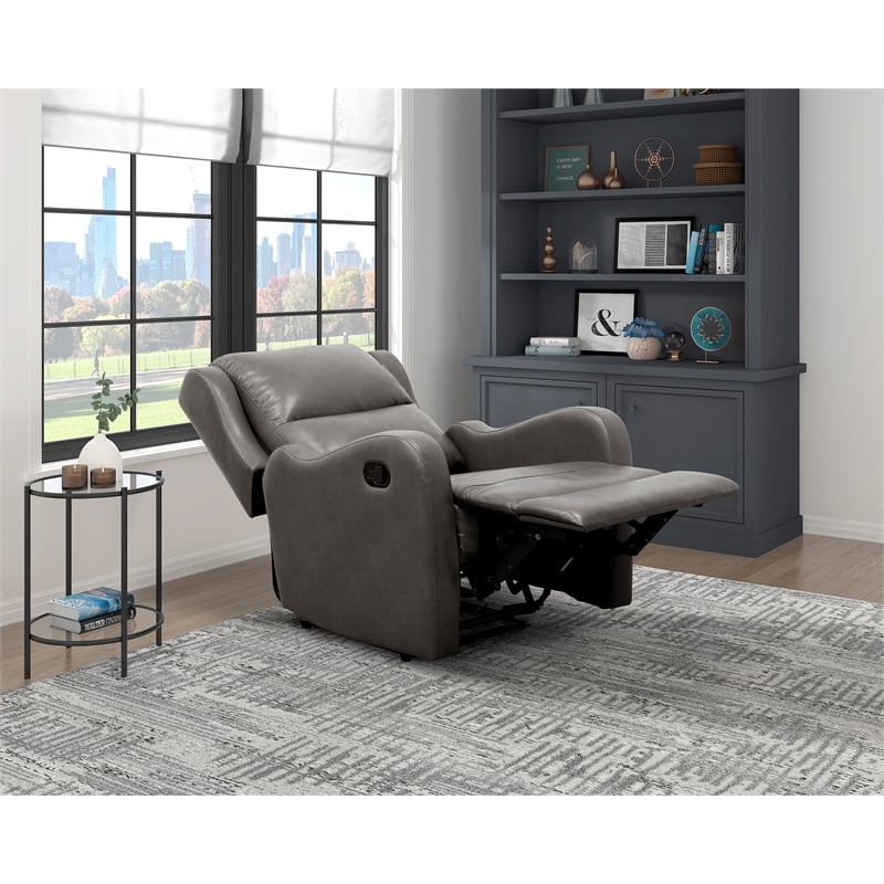 Pemberly Row Contemporary Faux Leather Manual Recliner Chair in Gray