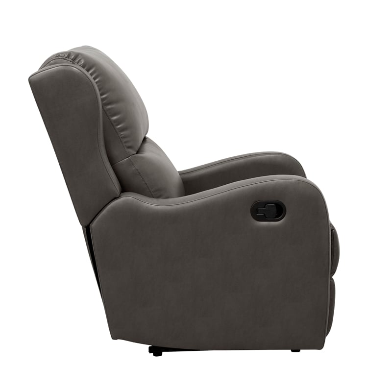 Pemberly Row Contemporary Faux Leather Manual Recliner Chair in Gray