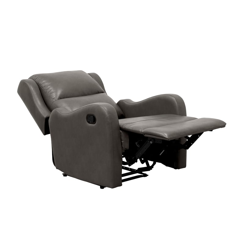 Pemberly Row Contemporary Faux Leather Manual Recliner Chair in Gray